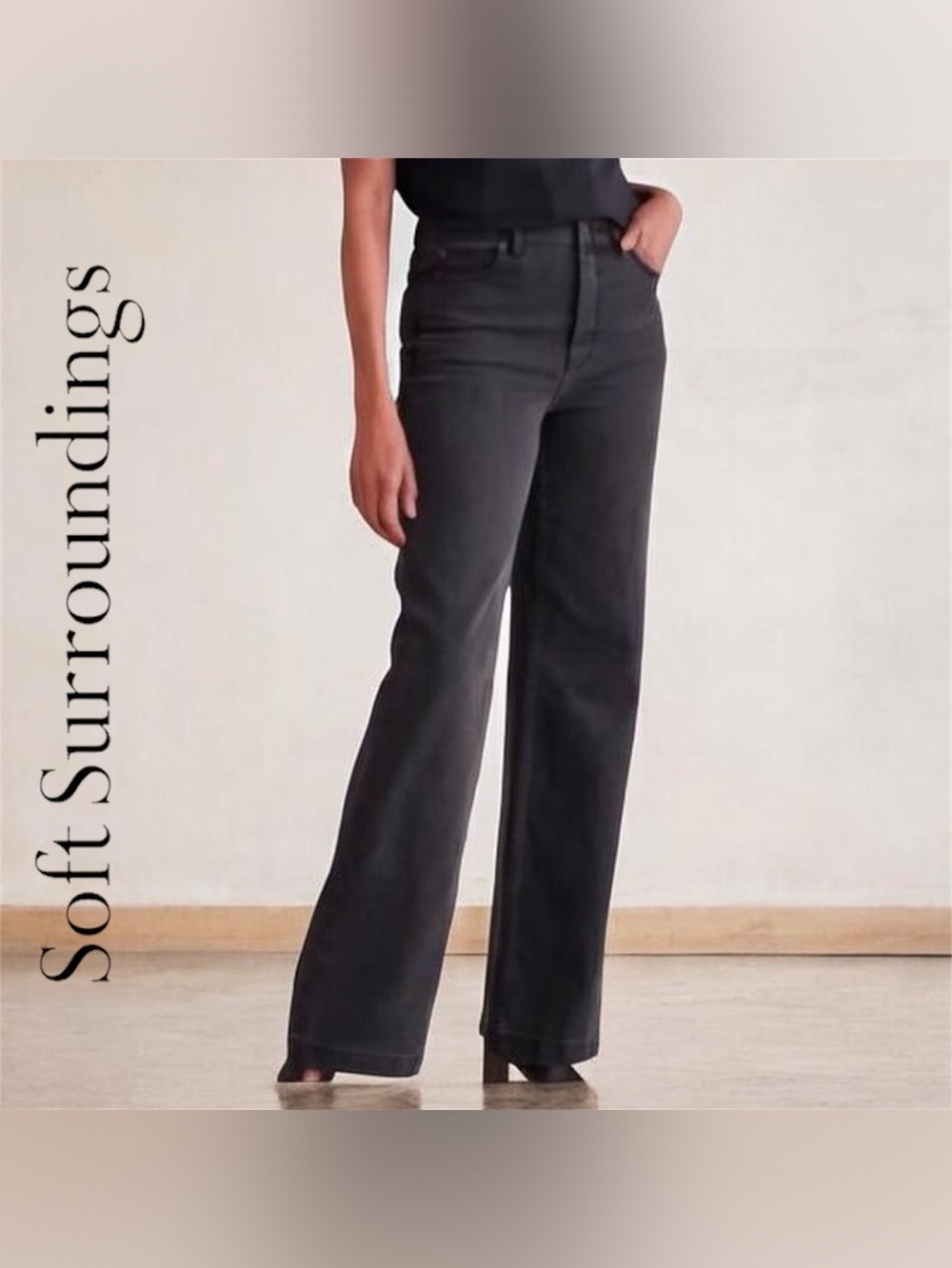 Soft Surroundings Black High-Rise Wide-Leg Jeans 0002
